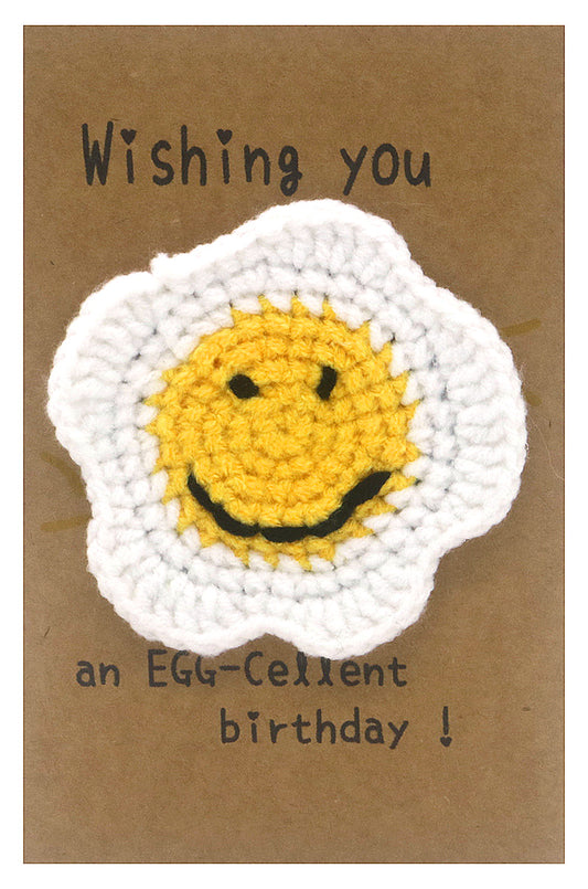 Felicitare croșetată, aniversară, model Ou, Wishing you a EGG-Cellent Birthday