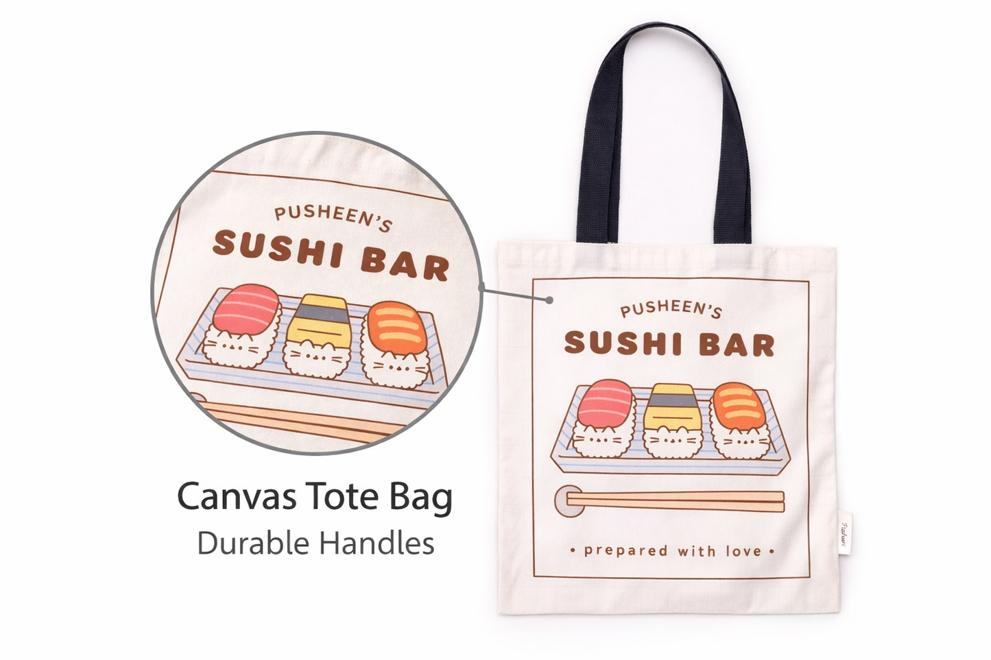 Geantă textilă reutilizabilă Pusheen Sushi, Bento Club – Tote Bag pentru cumpărături