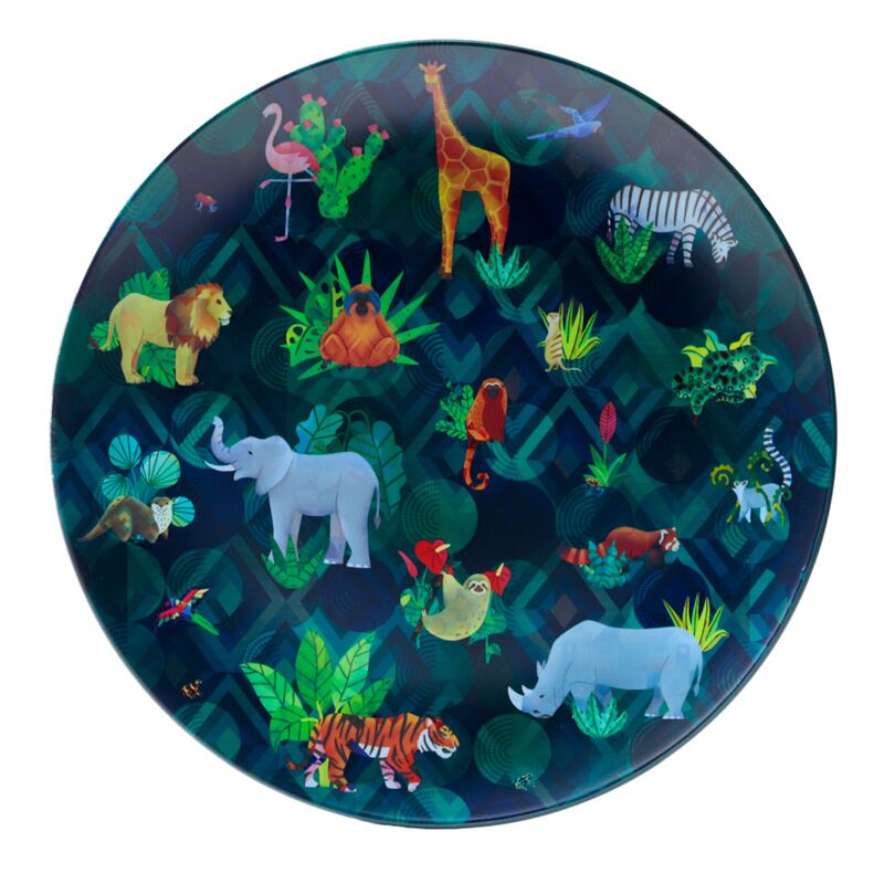Set de 4 farfurii de picnic, camping, gradina, Animal Kingdom, model animale salbatice, plastic reciclat