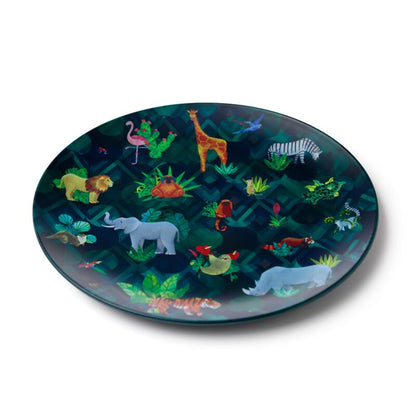 Set de 4 farfurii de picnic, camping, gradina, Animal Kingdom, model animale salbatice, plastic reciclat