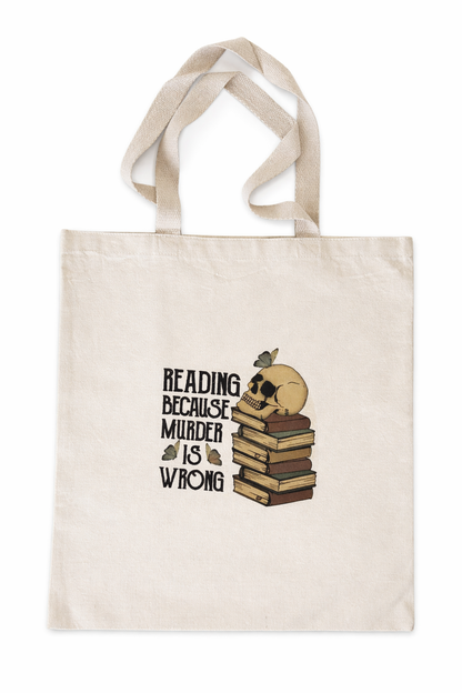 Tote Bag "Reading Because Murder Is Wrong" + Cadou Semn de Carte "In My Dark Academia Era"