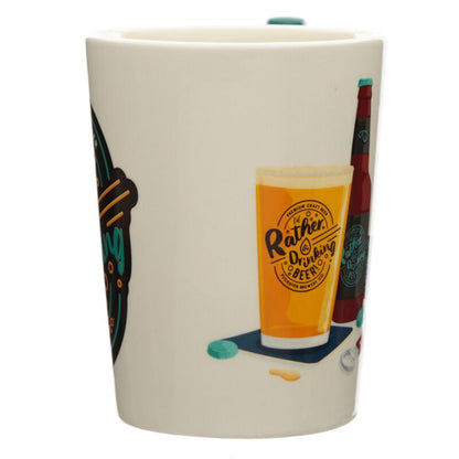 Ceramic mug with 'I'd Rather Be Drinking Beer' design and beer glass illustration.