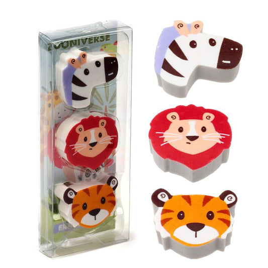 Set 3 Gume de șters Zooniverse, pentru școală, design animale sălbatice