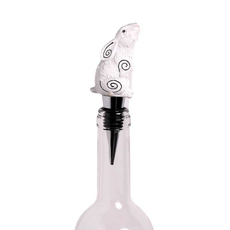 Dop pentru sticla de vin, decorativ, cu iepure privind luna, din rasina, Moon Gazing Hare, 13 cm