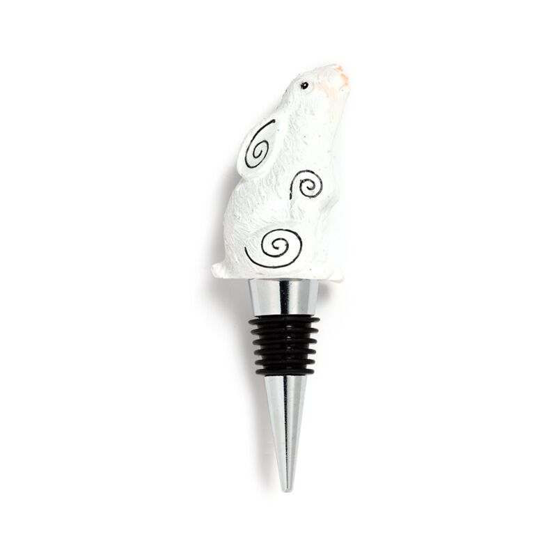 Dop pentru sticla de vin, decorativ, cu iepure privind luna, din rasina, Moon Gazing Hare, 13 cm
