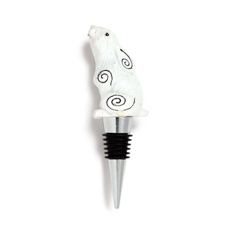 Dop pentru sticla de vin, decorativ, cu iepure privind luna, din rasina, Moon Gazing Hare, 13 cm