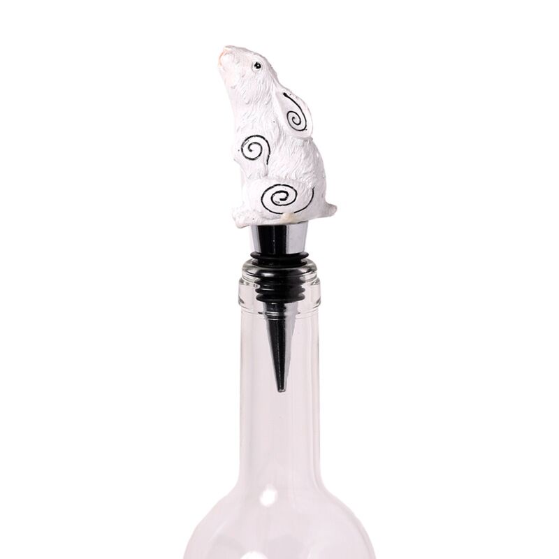 Dop pentru sticla de vin, decorativ, cu iepure privind luna, din rasina, Moon Gazing Hare, 13 cm