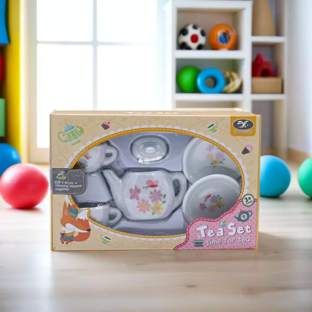 Set ceai copii ceramică, cu model floral, perfect pentru dezvoltarea imaginației