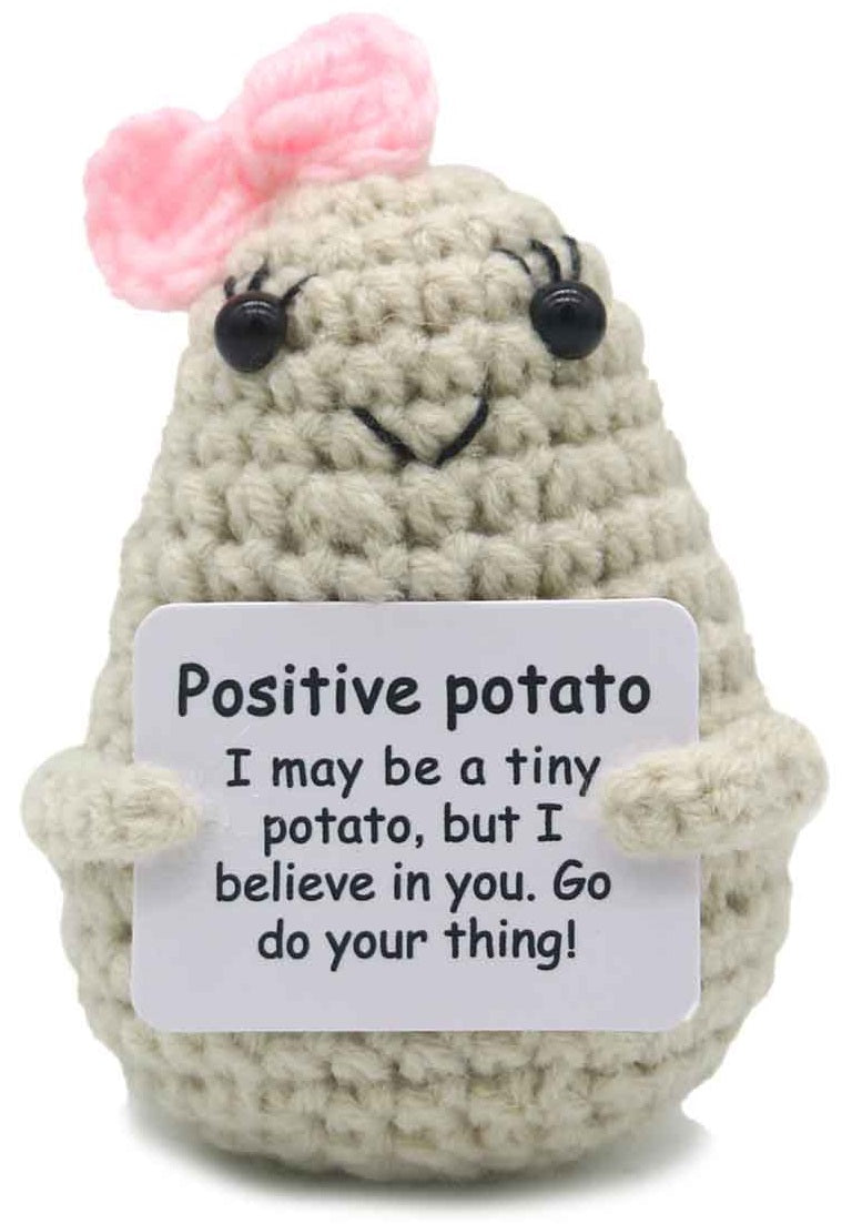 Mascotă croșetată, model cartof cu fundiță, Positive Potato