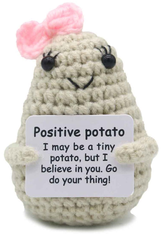 Mascotă croșetată, model cartof cu fundiță, Positive Potato