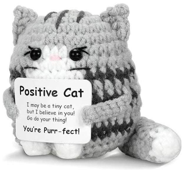 Mascotă croșetată, model Pisicuță, mesaj motivațional You're purr-fect!