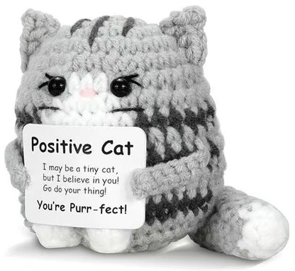 Mascotă croșetată, model Pisicuță, mesaj motivațional You're purr-fect!