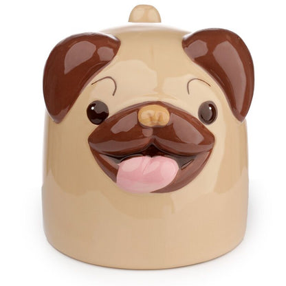 Cana ceramica jucausa cu fata de catel Pug, Ideala pentru iubitorii de caini, 590 ml, Maro.