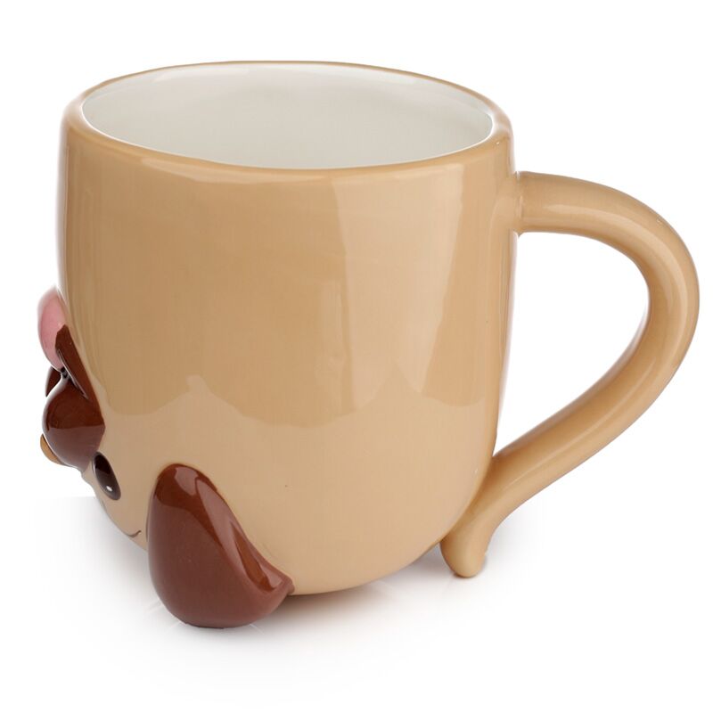 Cană  upside down, cățel Pug, ideală pentru dimineți vesele, 590 ml