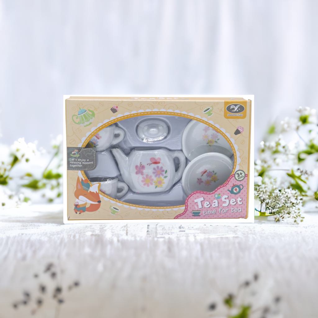 Set de ceai pentru copii, ceramică, cu design floral, ideal pentru micile petreceri