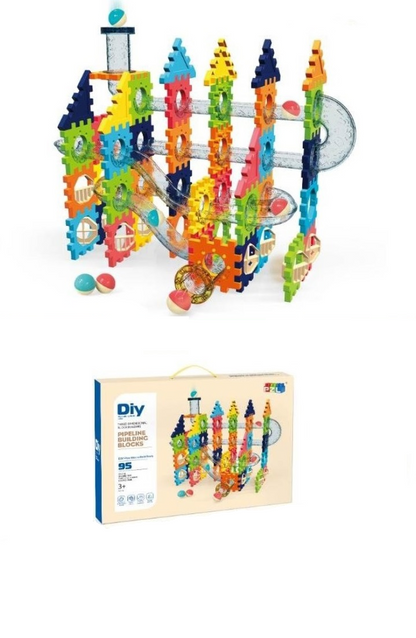 Set construcție cu piese de îmbinat/asamblat, conducte și biluțe, Building Blocks Pipeline, 95 piese