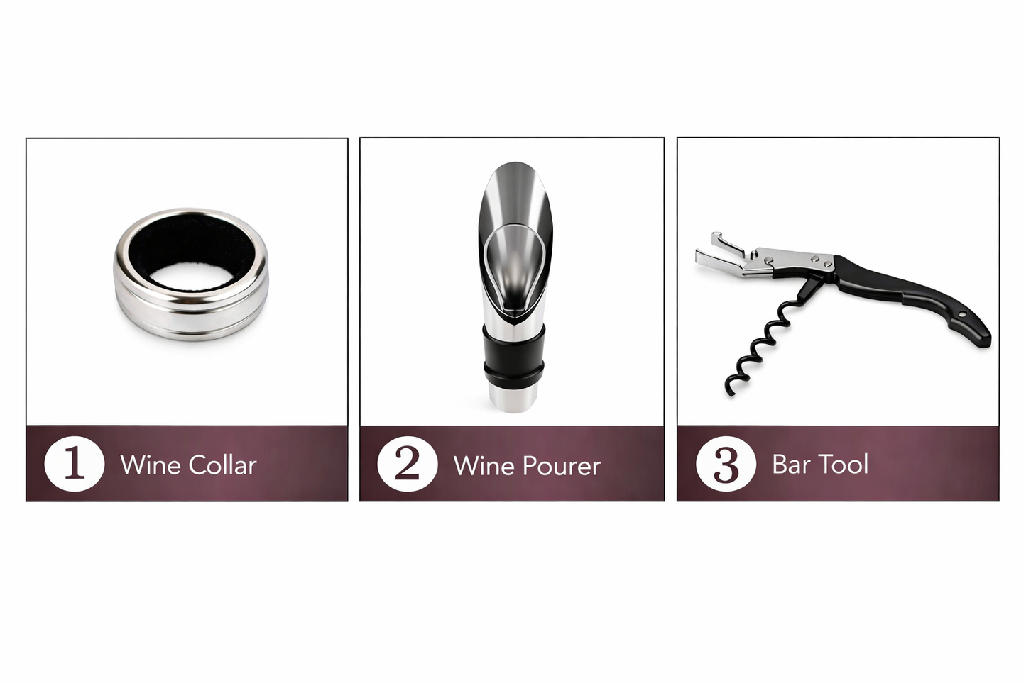 Set desfăcător pentru vin, în formă de sticlă, cu 3 accesorii