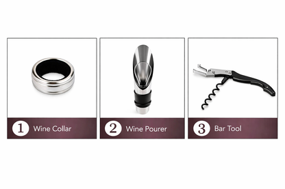 Set desfăcător pentru vin, în formă de sticlă, cu 3 accesorii