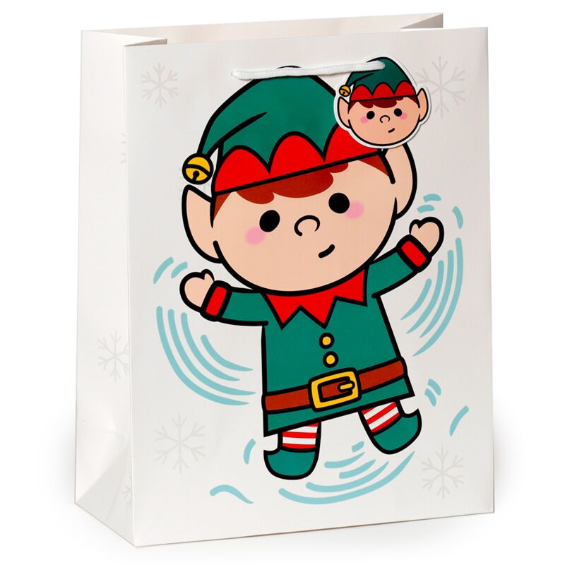 Pungă cadou Crăciun, Gift Bag, design festiv cu spiriduș