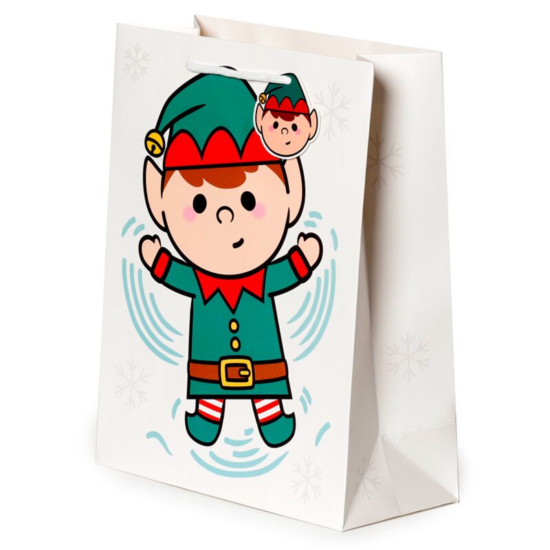 Pungă cadou Crăciun, Gift Bag, design festiv cu spiriduș