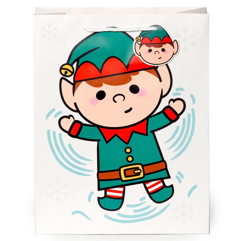 Pungă cadou Crăciun, Gift Bag, design festiv cu spiriduș