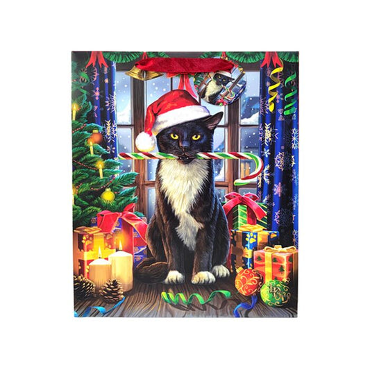 Pungă cadou Crăciun, Lisa Parker, Pisica Krampus, design festiv