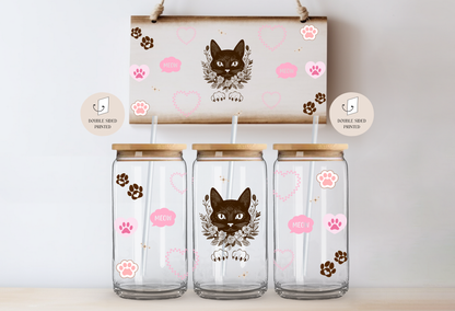 Tumbler "Elegant Cat", cu print față-verso, capac din bambus și pai