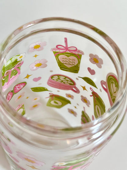 Tumbler "Matcha", cu print față-verso, capac din bambus și pai