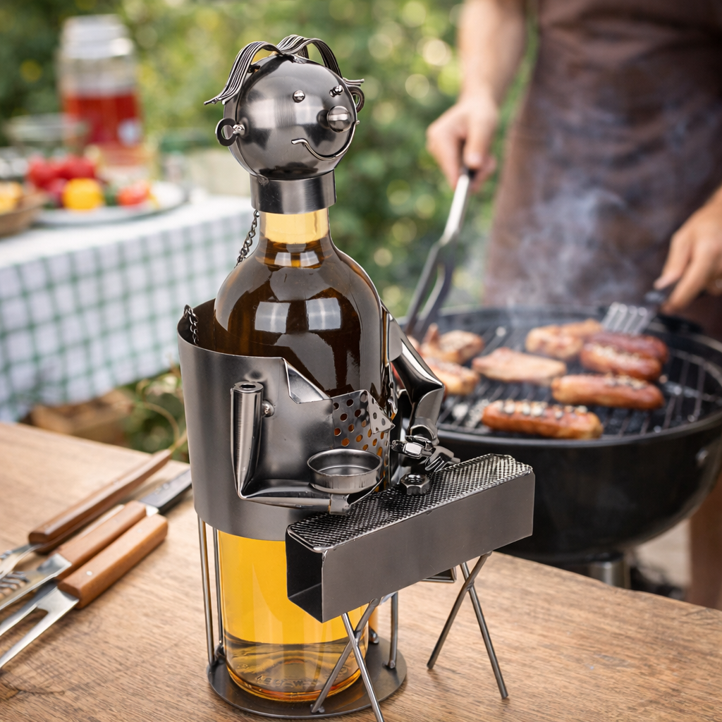 Suport pentru sticlă din metal – figurină BBQ Chef