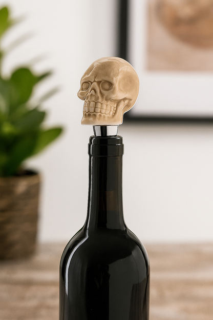 Dop pentru sticla de vin, decorativ, în formă de craniu, din ceramică, design gotic