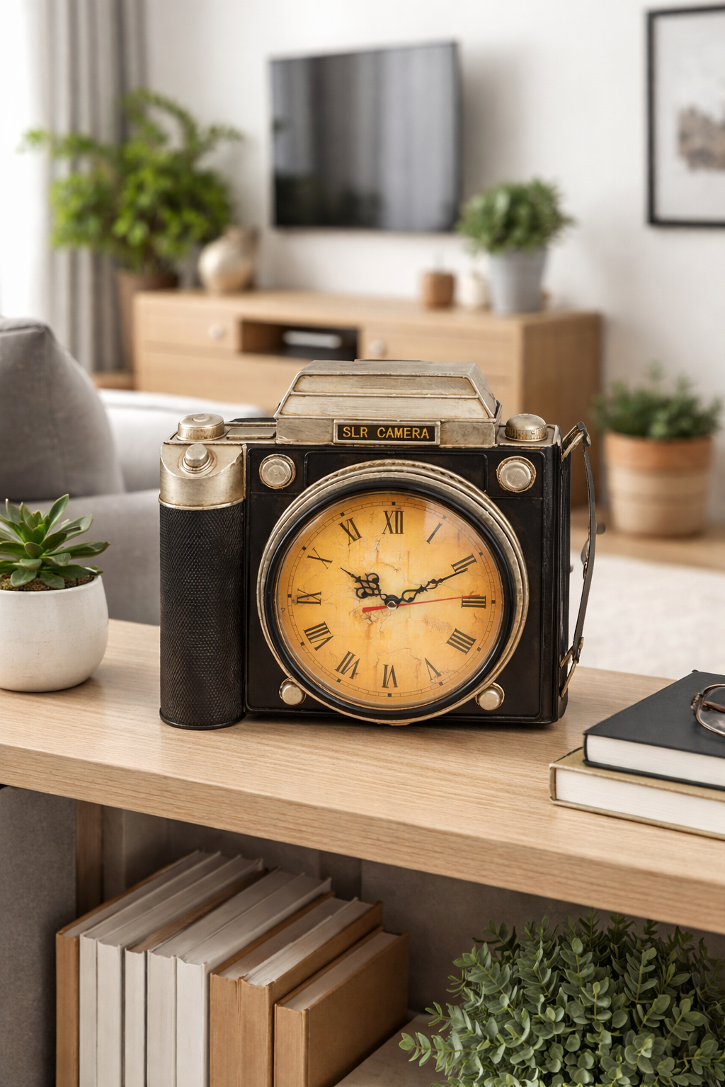 Cutie pentru chei din metal cu ceas, design cameră foto vintage