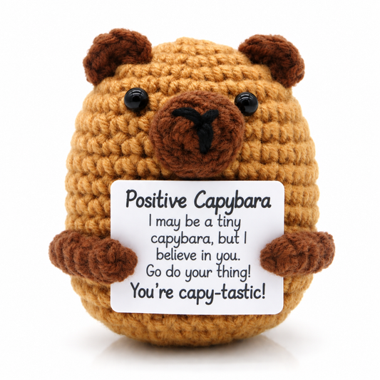 Mascotă croșetată, model capibara Positive Capybara, mesaj motivațional