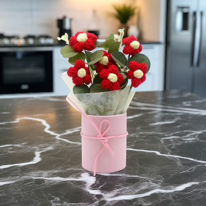 Flori croșetate Knitted Flowers, Buchet de Margarete adorabile în ghiveci roz