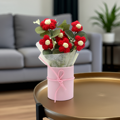 Flori croșetate Knitted Flowers, Buchet de Margarete adorabile în ghiveci roz