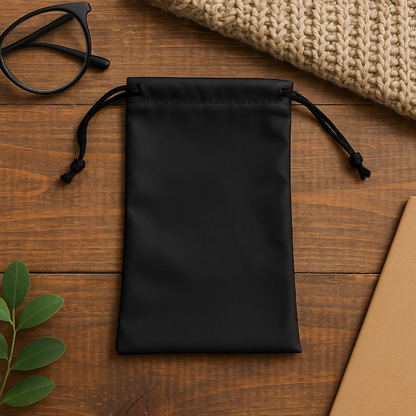 Husă pentru ochelari, cu șnur, etui tip săculeț, Neagră