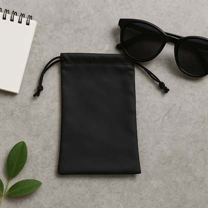Husă pentru ochelari, cu șnur, etui tip săculeț, Neagră