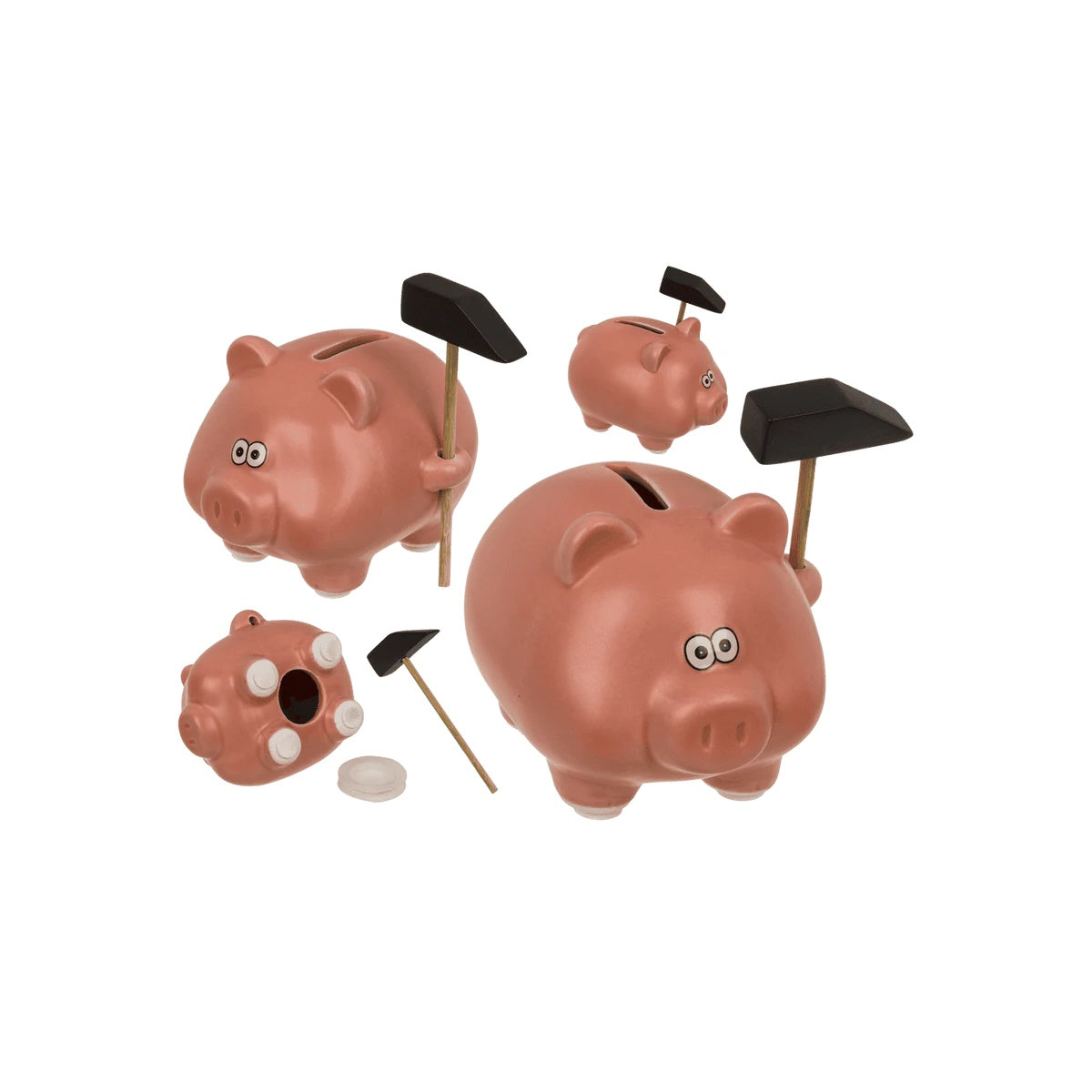 Pușculiță porcușor roz din ceramică, cu ciocan