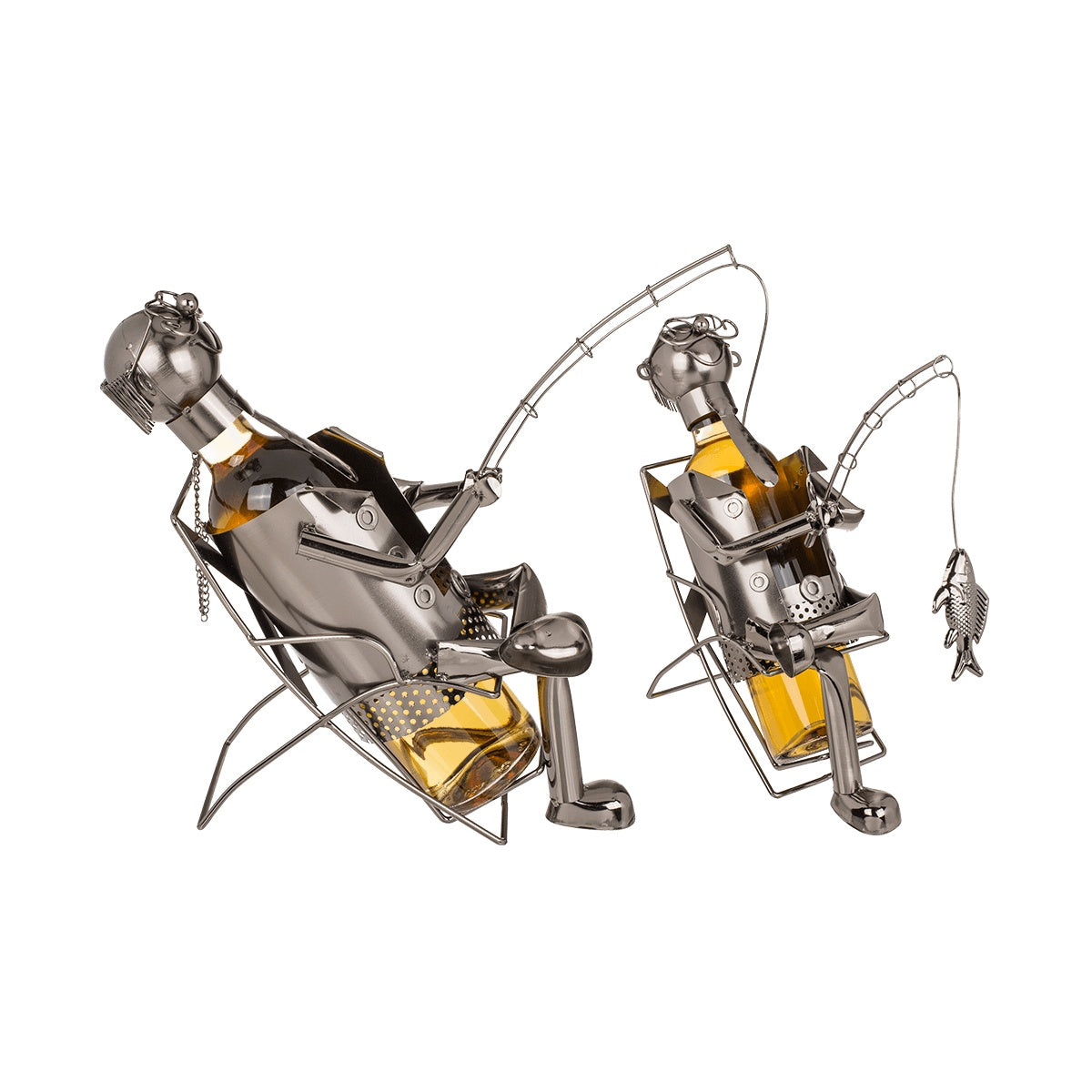 Suport pentru sticlă din metal – figurină Pescar