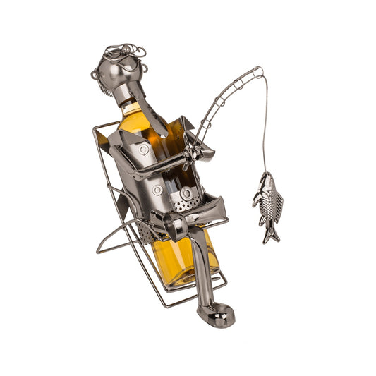 Suport pentru sticlă din metal – figurină Pescar