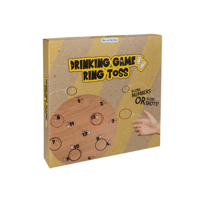Joc de băut, cu inele, Ring Toss, din lemn, 2 pahare shot, pentru 2 jucători