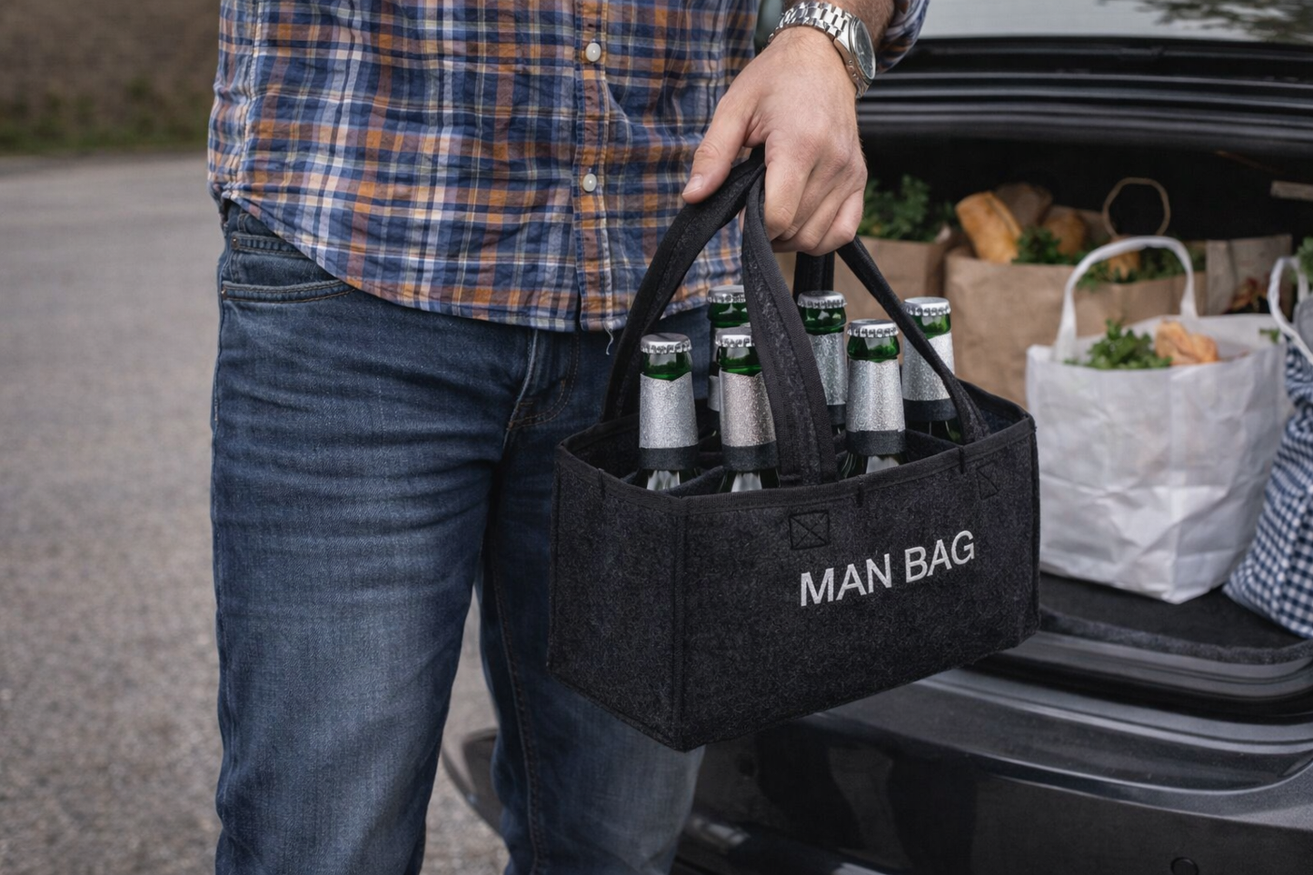 Geantă din fetru pentru sticle, „MAN BAG”, cu 6 compartimente