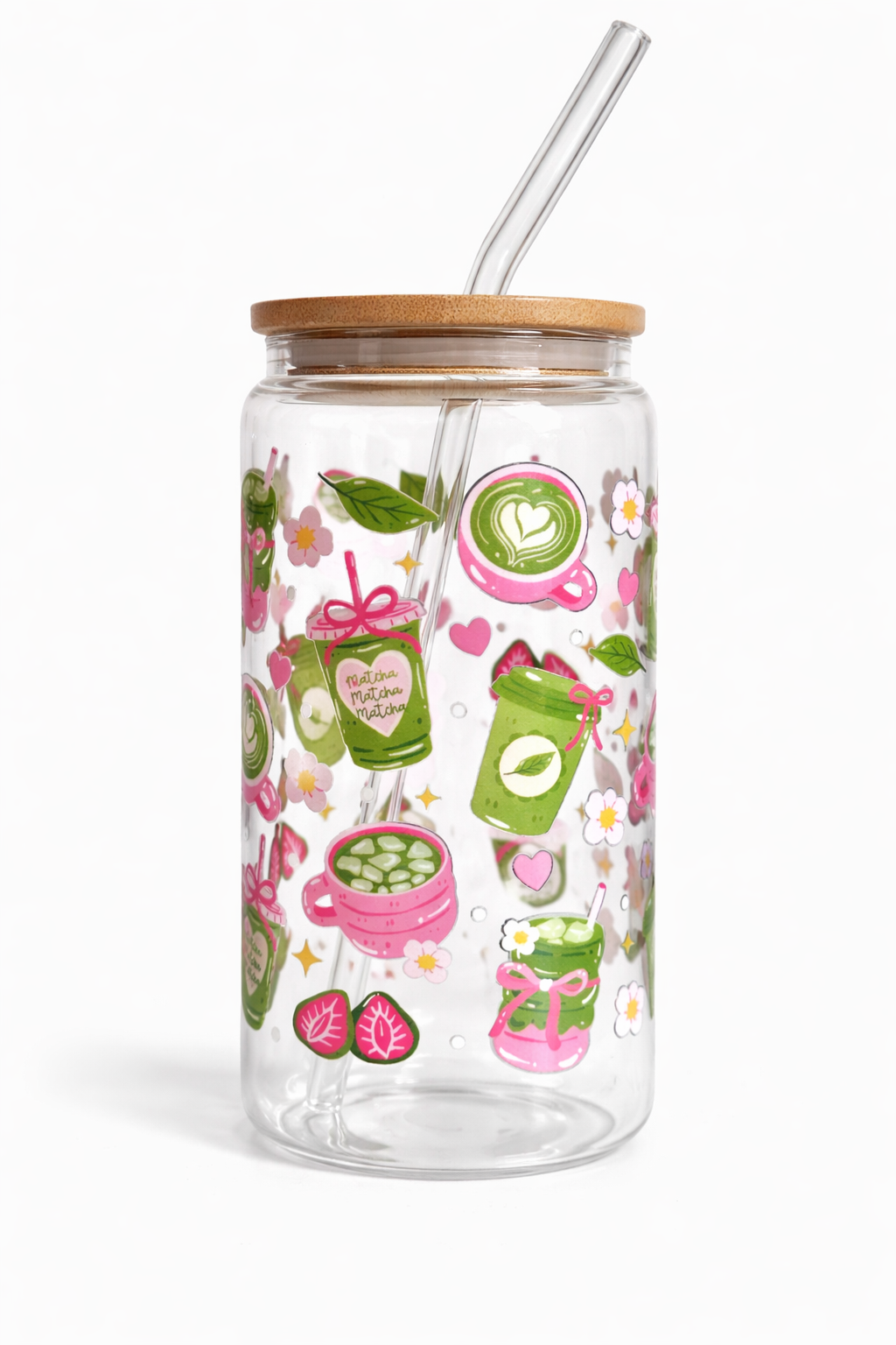 Tumbler "Matcha", cu print față-verso, capac din bambus și pai