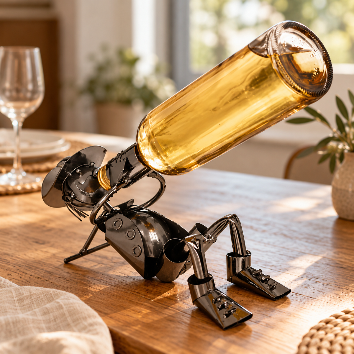 Suport pentru sticlă din metal – figurină Iubitorul de vin