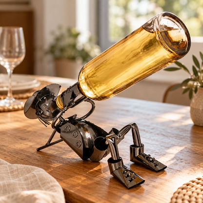 Suport pentru sticlă din metal – figurină Iubitorul de vin
