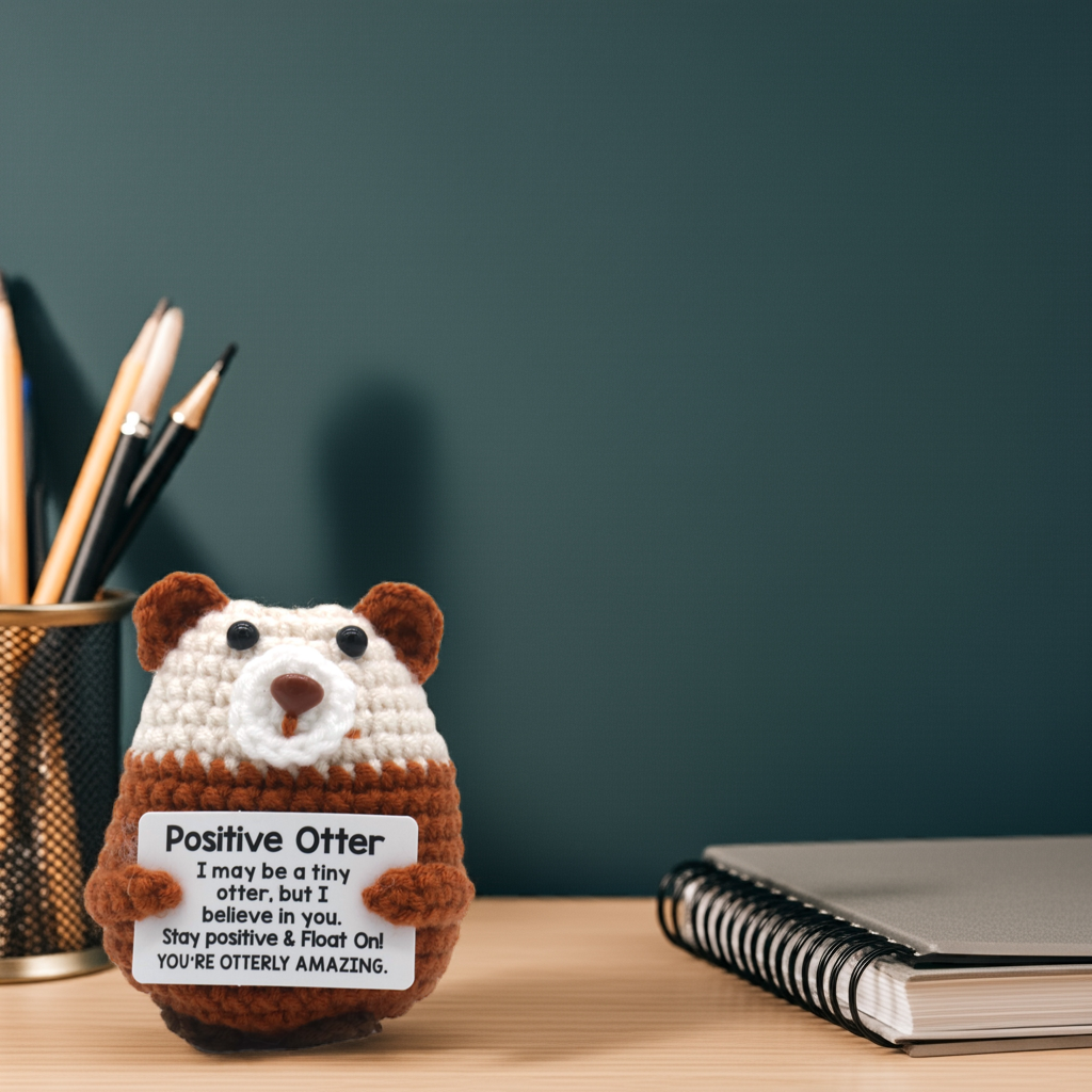 Mascotă croșetată, model vidră Positive Otter, mesaj motivațional