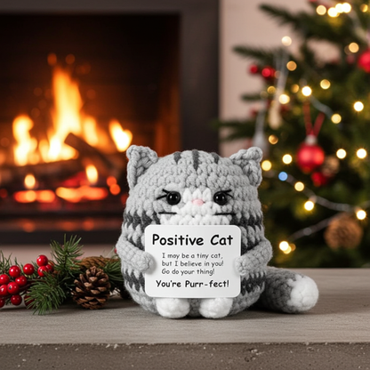 Mascotă croșetată, model Pisicuță, mesaj motivațional You're purr-fect!