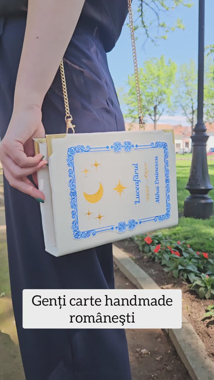 Geantă Carte Handmade – Luceafărul | Ediția Noapte - Auriu Antic