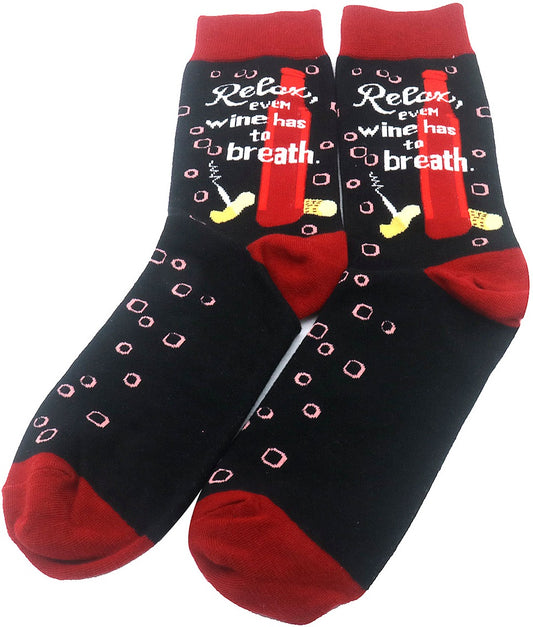 Șosete unisex, mesaj haios „Relax, even wine has to breath”, mărime universală