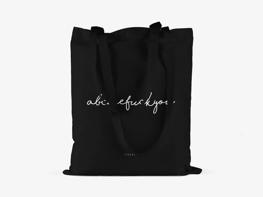 Tote Bag, bumbac premium, ilustrație originală, text Abcdefuckyou
