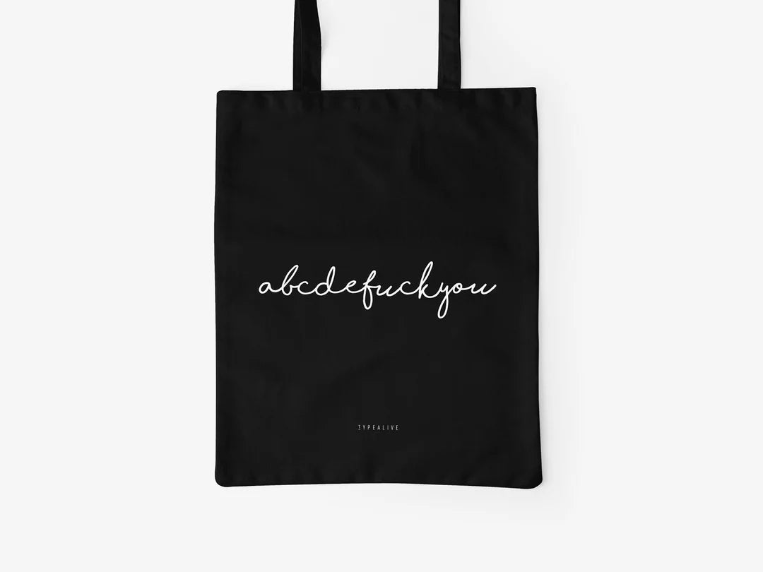 Tote Bag, bumbac premium, ilustrație originală, text Abcdefuckyou